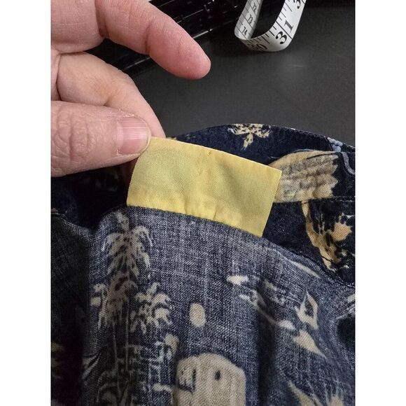 Tropical Paradise Gold Hawaiian Mens Shirt Large Navy & Yellow - Picture 5 of 6